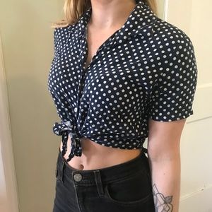American Apparel Polka Dot Tie Front Crop Top